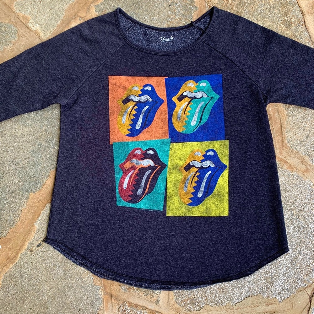 Bravado 3/4 Sleeve Rolling Stones Lightweight Sweatshirt, EUC, Small, Gray